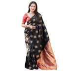 Seduva Women's Silk Printed Saree With Unstitched Blouse 5.5Mtr (Blacl-Orange)