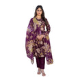 Seduva Women's Cotton Blend Printed Kurti With Pant Dupatta Set (Purple)