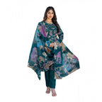 Seduva Women's Cotton Blend Printed Kurti With Pant Dupatta Set (Rama)