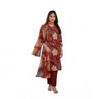 Seduva Women's Cotton Blend Printed Kurti With Pant Dupatta Set (Rust)