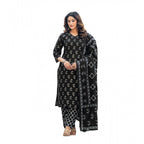 Seduva Women's Cotton Blend Printed Kurti With Pant Dupatta Set (Black)