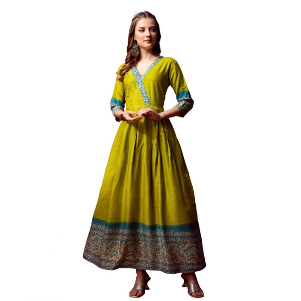 Seduva Women's Cotton Blend Printed Anarkali Gown (Green)