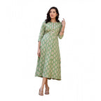 Seduva Women's Rayon  Print With Embroidery Work A-Line Kurti (Green)