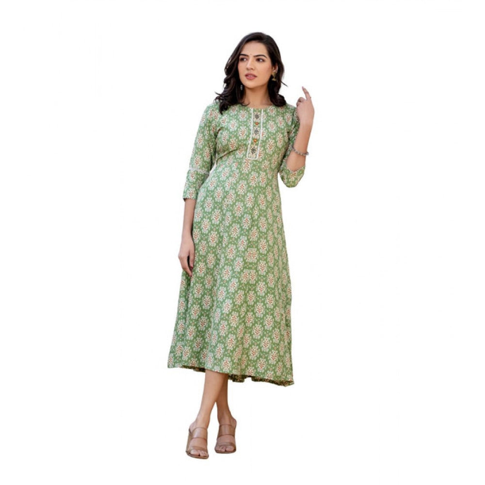 Seduva Women's Rayon  Print With Embroidery Work A-Line Kurti (Green)
