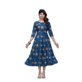 Seduva Women's Rayon Print With Embroidery Work A-Line Kurti (Navy Blue)