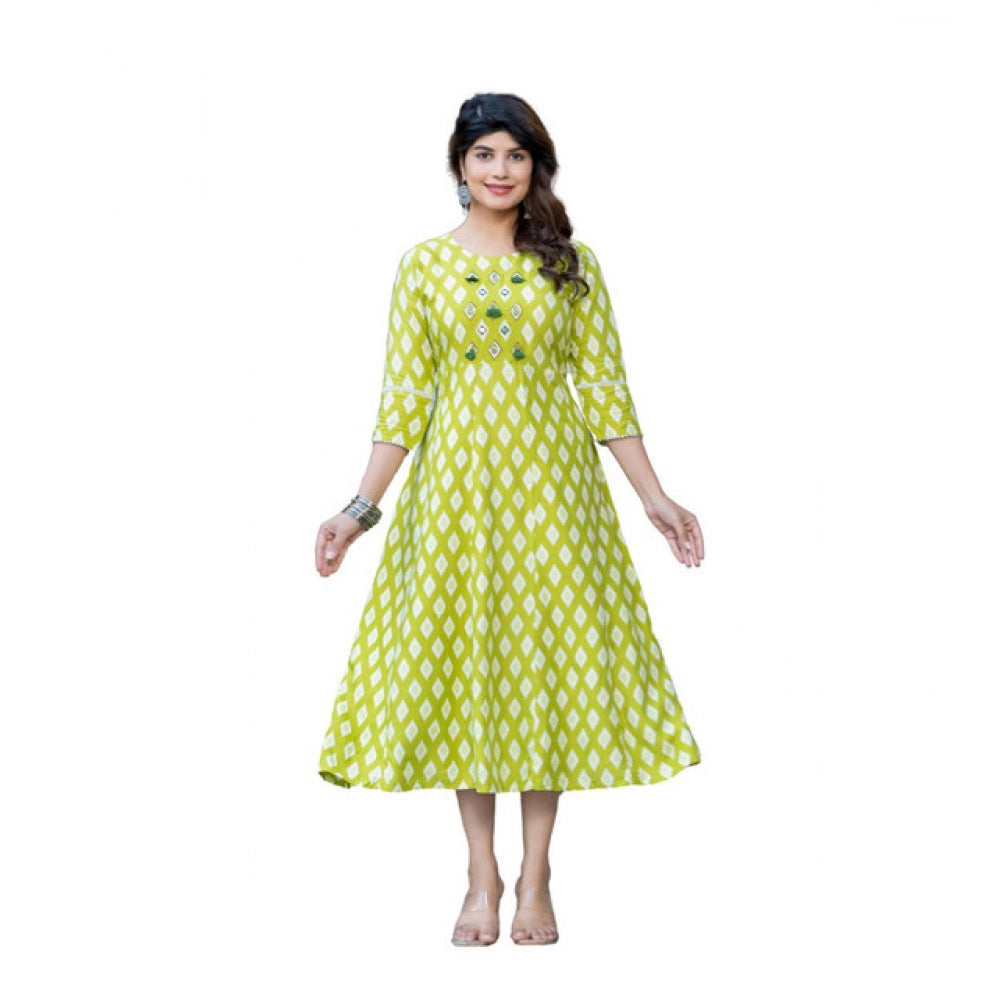 Seduva Women's Rayon Print With Embroidery Work A-Line Kurti (Parrot)