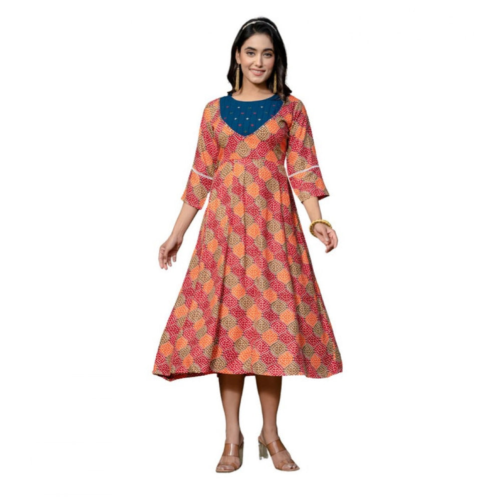 Seduva Women's Rayon Print With Embroidery Work A-Line Kurti (Multicolor)