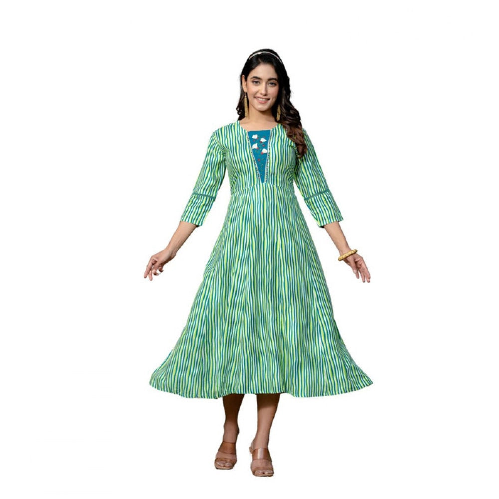 Seduva Women's Rayon Print With Embroidery Work A-Line Kurti (Rama)