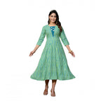 Seduva Women's Rayon Print With Embroidery Work A-Line Kurti (Rama)