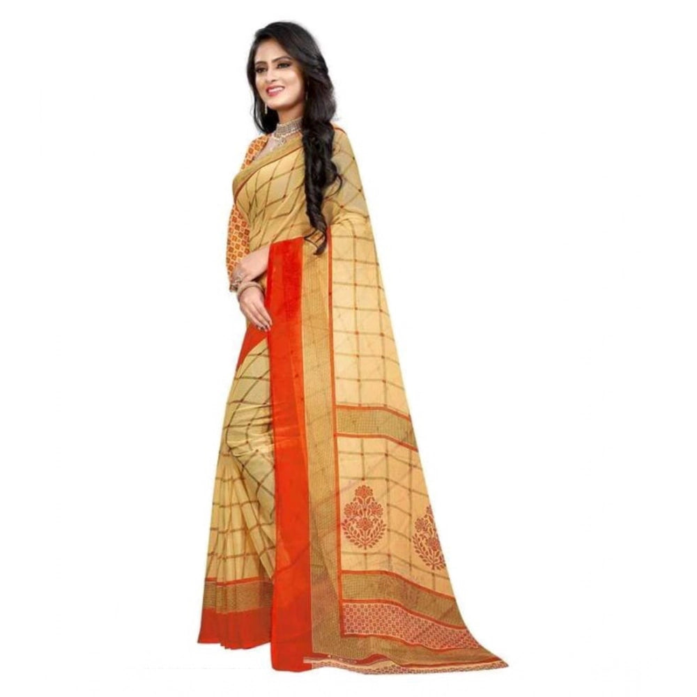 Seduva Women's Georgette Printed Saree With Unstitched Blouse 5.5Mtr (Orange)