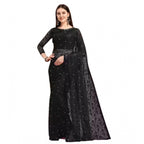 Seduva Women's Net Self Design Saree With Unstitched Blouse 5.5Mtr (Black)