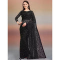 Seduva Women's Net Self Design Saree With Unstitched Blouse 5.5Mtr (Black)