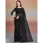 Seduva Women's Net Self Design Saree With Unstitched Blouse 5.5Mtr (Black)