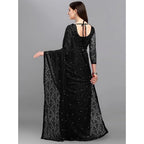Seduva Women's Net Self Design Saree With Unstitched Blouse 5.5Mtr (Black)