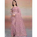 Seduva Women's Net Self Design Saree With Unstitched Blouse 5.5Mtr (Light Brown)