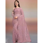 Seduva Women's Net Self Design Saree With Unstitched Blouse 5.5Mtr (Light Brown)