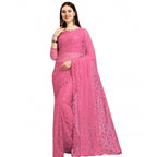 Seduva Women's Net Self Design Saree With Unstitched Blouse 5.5Mtr (Dark Pink)