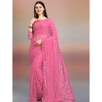 Seduva Women's Net Self Design Saree With Unstitched Blouse 5.5Mtr (Dark Pink)