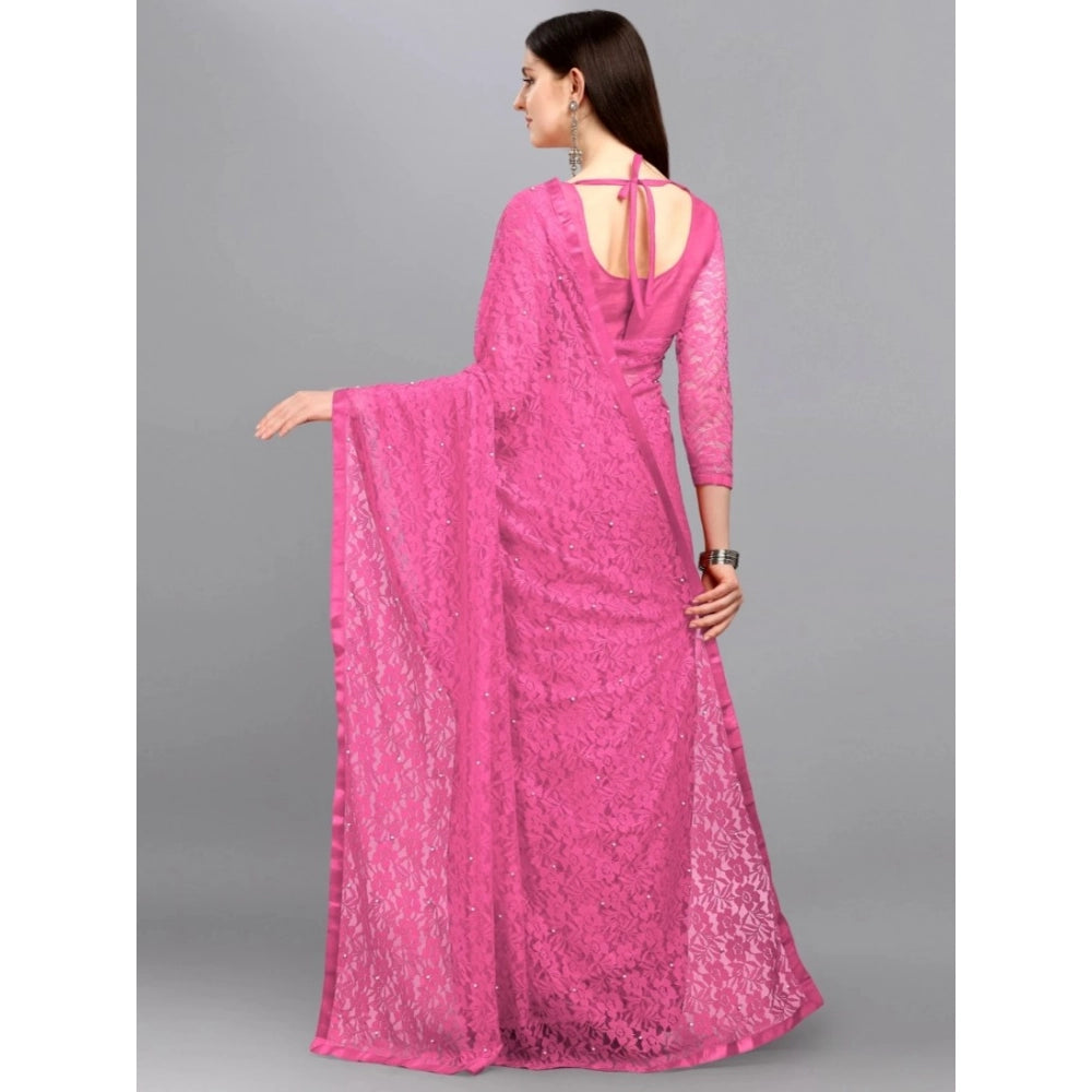 Seduva Women's Net Self Design Saree With Unstitched Blouse 5.5Mtr (Dark Pink)