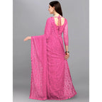 Seduva Women's Net Self Design Saree With Unstitched Blouse 5.5Mtr (Dark Pink)