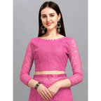 Seduva Women's Net Self Design Saree With Unstitched Blouse 5.5Mtr (Dark Pink)