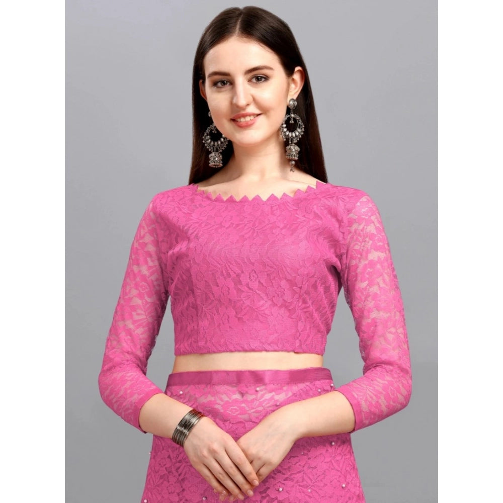 Seduva Women's Net Self Design Saree With Unstitched Blouse 5.5Mtr (Dark Pink)