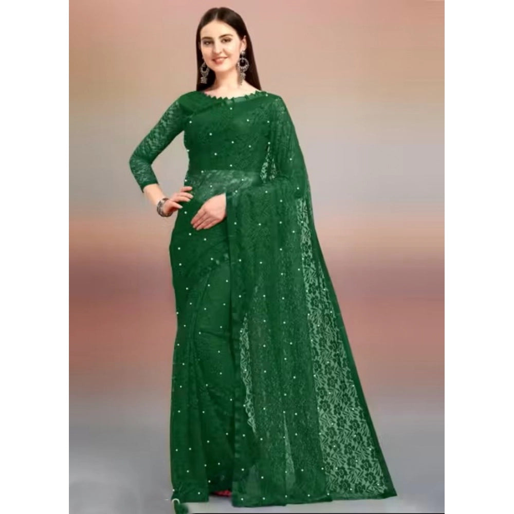Seduva Women's Net Self Design Saree With Unstitched Blouse 5.5Mtr (Green)