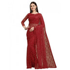 Seduva Women's Net Self Design Saree With Unstitched Blouse 5.5Mtr (Maroon)