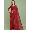 Seduva Women's Net Self Design Saree With Unstitched Blouse 5.5Mtr (Maroon)