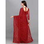 Seduva Women's Net Self Design Saree With Unstitched Blouse 5.5Mtr (Maroon)