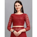 Seduva Women's Net Self Design Saree With Unstitched Blouse 5.5Mtr (Maroon)
