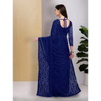 Seduva Women's Net Self Design Saree With Unstitched Blouse 5.5Mtr (Navy Blue)