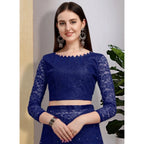 Seduva Women's Net Self Design Saree With Unstitched Blouse 5.5Mtr (Navy Blue)