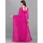 Seduva Women's Net Self Design Saree With Unstitched Blouse 5.5Mtr (Rani)