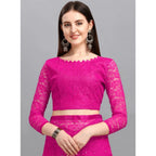 Seduva Women's Net Self Design Saree With Unstitched Blouse 5.5Mtr (Rani)