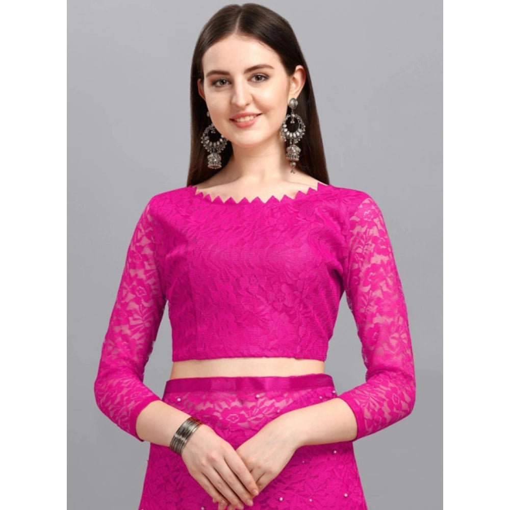 Seduva Women's Net Self Design Saree With Unstitched Blouse 5.5Mtr (Rani)