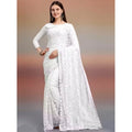 Seduva Women's Net Self Design Saree With Unstitched Blouse 5.5Mtr (White)