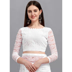 Seduva Women's Net Self Design Saree With Unstitched Blouse 5.5Mtr (White)