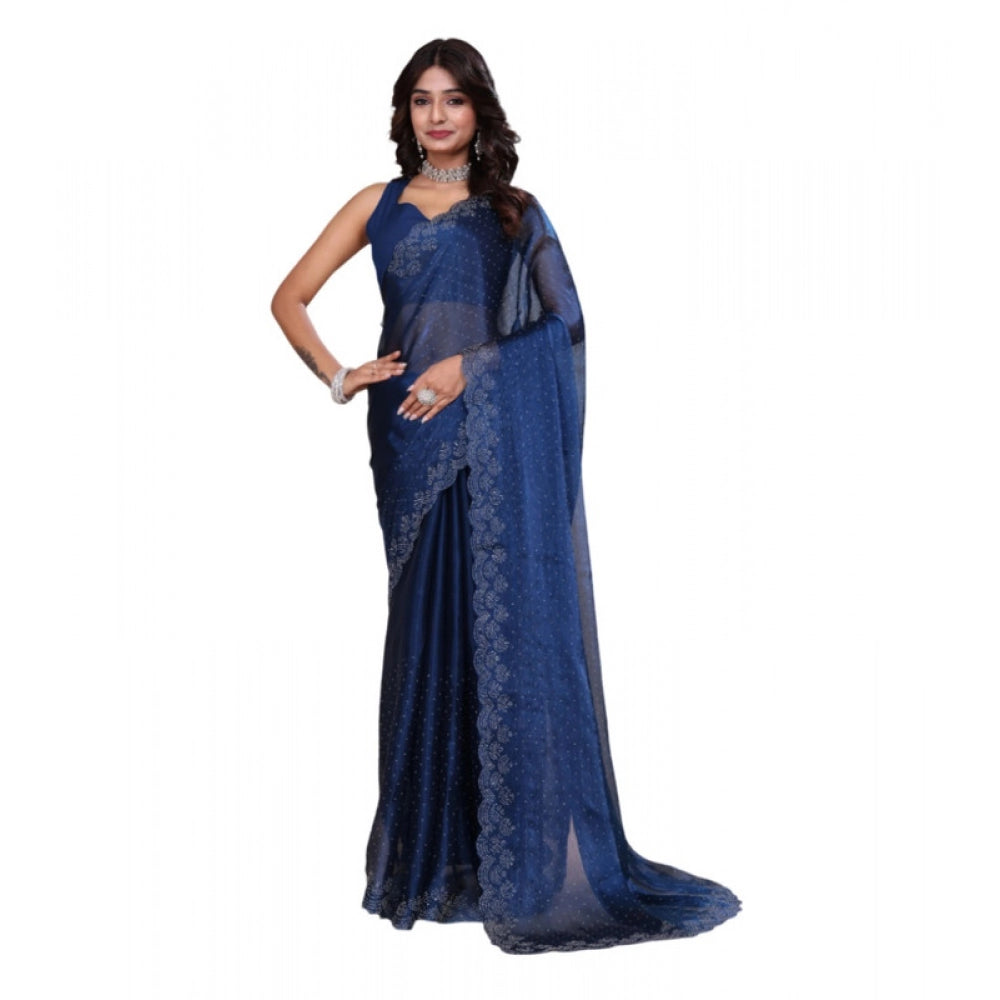 Seduva Women's Jimmy choo Embellished Bollywood Saree With Unstitched Blouse 5.5Mtr (Blue)