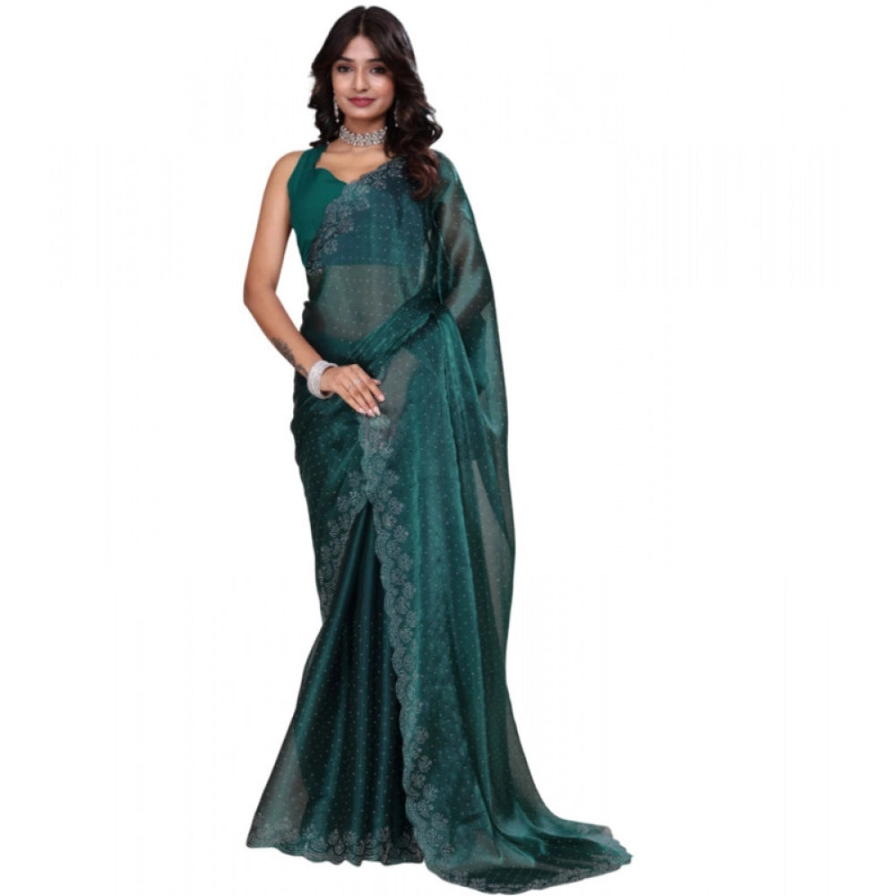 Seduva Women's Jimmy choo Embellished Bollywood Saree With Unstitched Blouse 5.5Mtr (Green)