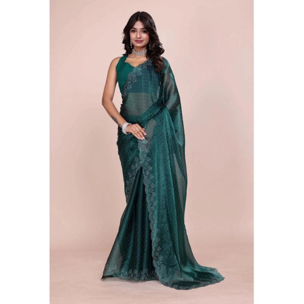 Seduva Women's Jimmy choo Embellished Bollywood Saree With Unstitched Blouse 5.5Mtr (Green)