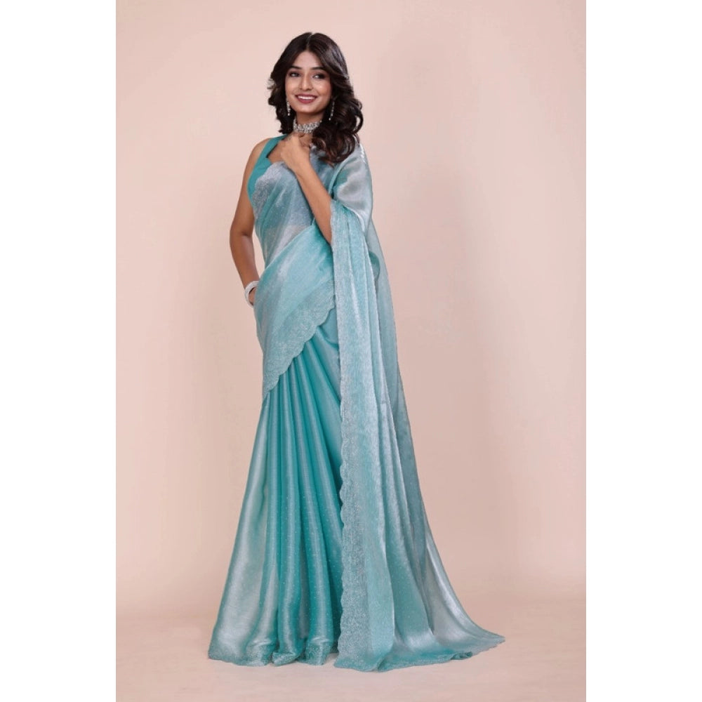 Seduva Women's Jimmy choo Embellished Bollywood Saree With Unstitched Blouse 5.5Mtr (Light Blue)