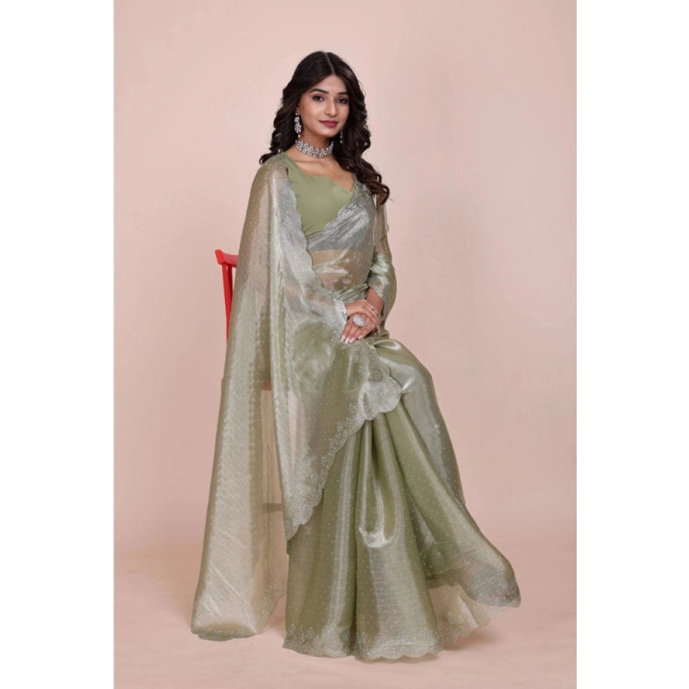 Seduva Women's Jimmy choo Embellished Bollywood Saree With Unstitched Blouse 5.5Mtr (Light Green)