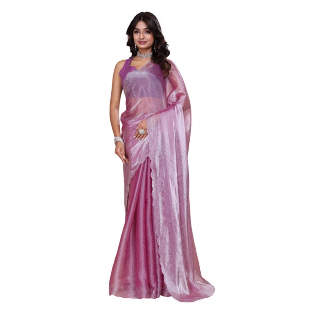 Seduva Women's Jimmy choo Embellished Bollywood Saree With Unstitched Blouse 5.5Mtr (Magenta)