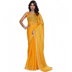 Seduva Women's Jimmy choo Embellished Bollywood Saree With Unstitched Blouse 5.5Mtr (Mustard)
