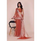 Seduva Women's Jimmy choo Embellished Bollywood Saree With Unstitched Blouse 5.5Mtr (Orange)