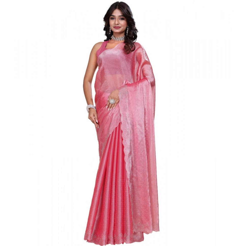 Seduva Women's Jimmy choo Embellished Bollywood Saree With Unstitched Blouse 5.5Mtr (Pink)