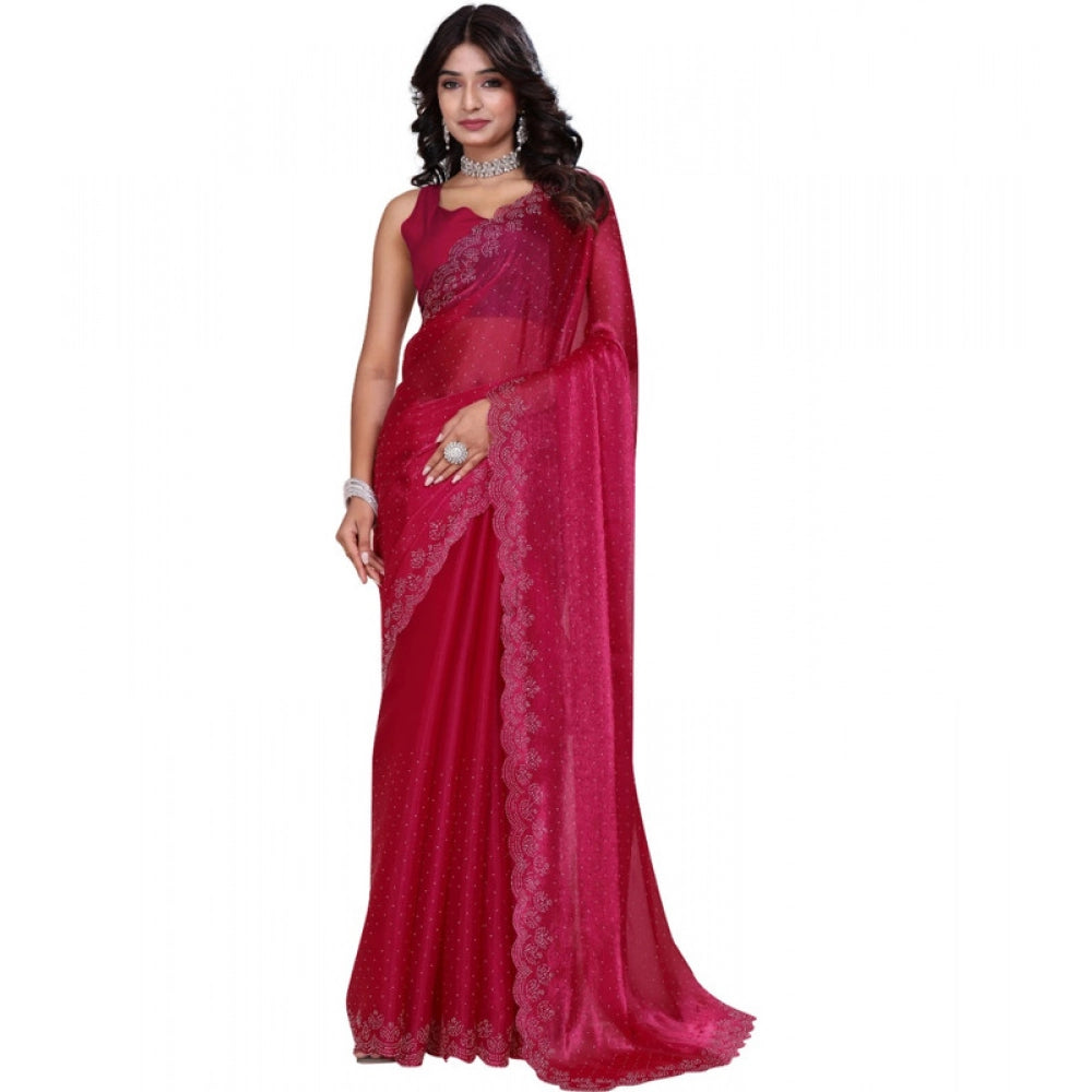 Seduva Women's Jimmy choo Embellished Bollywood Saree With Unstitched Blouse 5.5Mtr (Red)