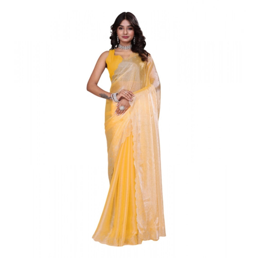 Seduva Women's Tissue Pure Silk Embellished Bollywood Saree With Unstitched Blouse 5.5Mtr (Yellow)