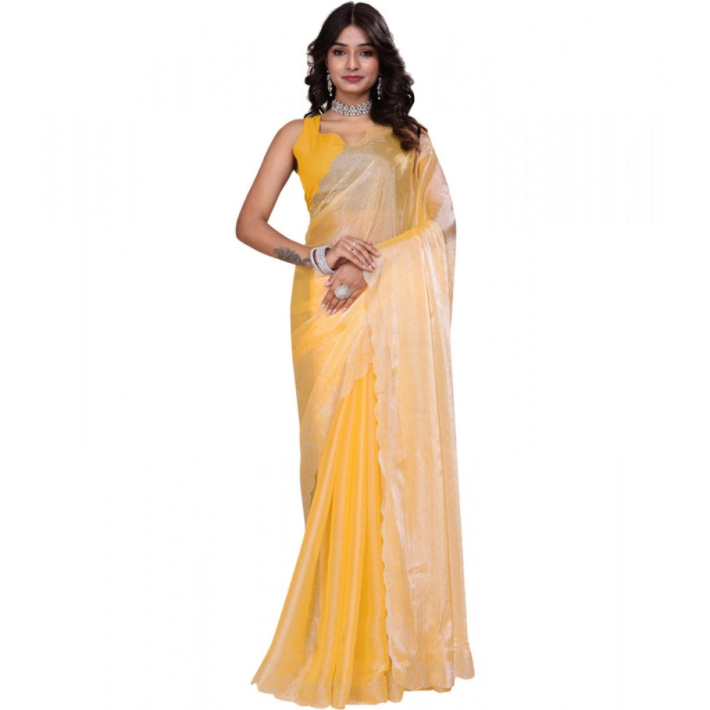 Seduva Women's Tissue Pure Silk Embellished Bollywood Saree With Unstitched Blouse 5.5Mtr (Yellow)